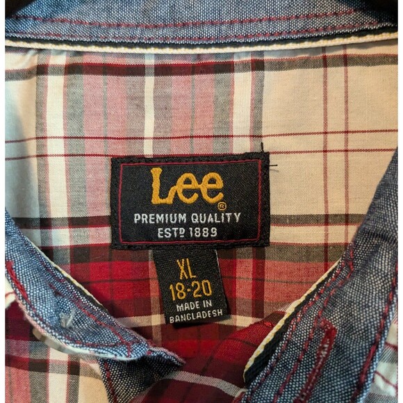 Lee Size XL 18-20 Western Style Shirt Boys Red Plaid Top Extra Large Button Up - Picture 2 of 4